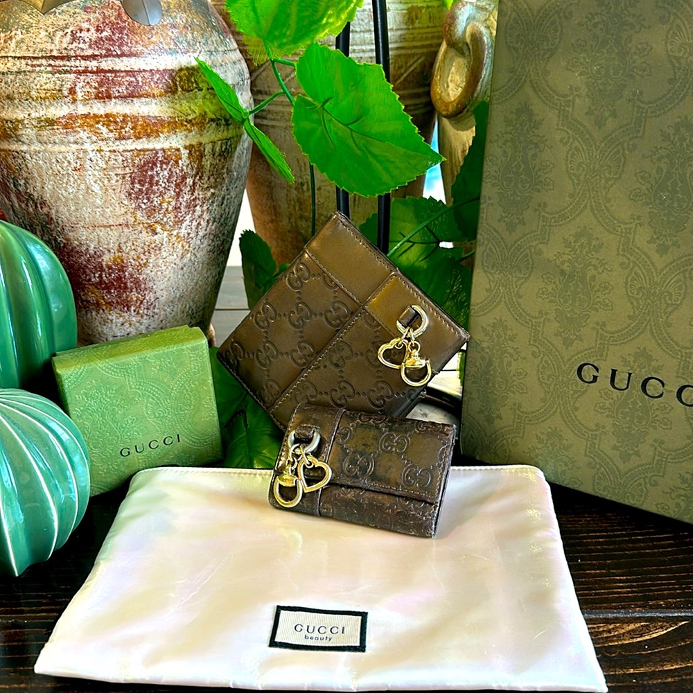 Gucci Metallic Brown Guccissima Leather Compact Wallet and Key Holder Wallet